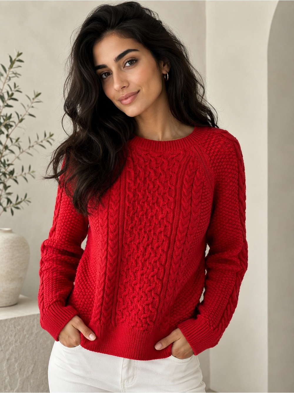 Gap Red Cable Knit Sweater Small Cotton Blend
